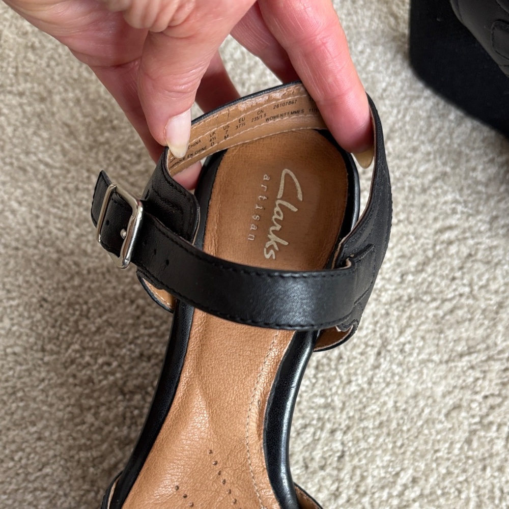 Clarks Black Leather 4” Platform Sandals with Ankle Buckle - Picture 4 of 6
